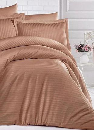 Постельное белье hazelnut elite сатин страйп meriset - семейное на резинке двоспальний на резинці