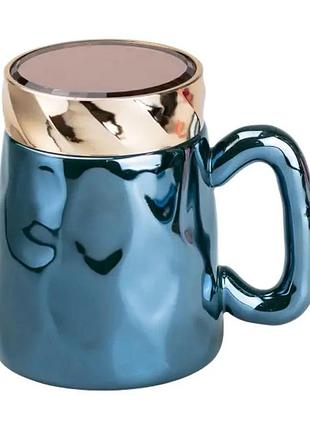 Чашка с крышкой 450 мл фарфоровая в зеркальной глазури зеленая hp7195gr