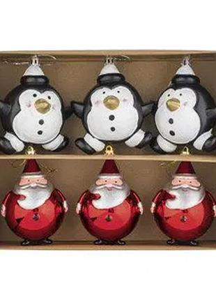 Набір новорічних ялинкових прикрас livarno home, 6 шт (пінгвін / санта-клаус)