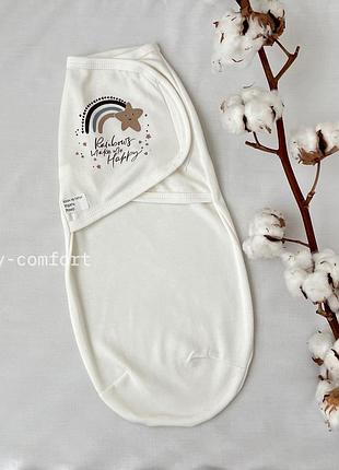 Европеленка baby comfort интерлок на липучке радуга белая