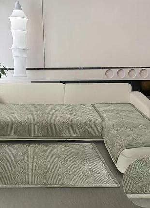 Покрывало велюровое на диван или кресло koloco 3 шт (39411) оливковый