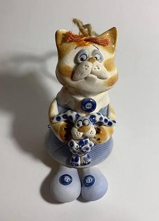 Скульптура керамическая, статуэтка из керамики, фигурка из керамики "кот", колокольчик керамика котик