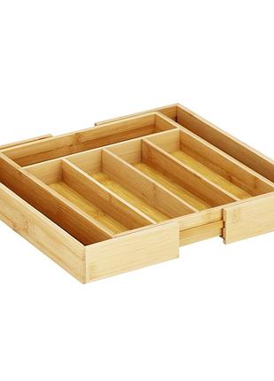 Органайзер-лоток для столовых приборов springos 45-28 x 33.5 см раздвижной из бамбука ha5089