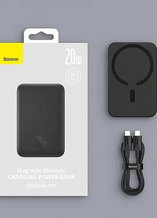 Умб baseus magnetic mini wireless fast charge 10000mah 20w 2.4a qc3.0+pd3.0 с функцией magsafe и qi 15w и ip 20w кабелем черный