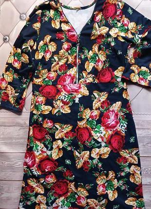 Нарядное платье с имитацией вышивки / с цветочным принтом на молнии