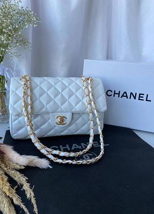 Жіноча шкіряна сумочка chanel, біла жіноча сумка через плече шанель