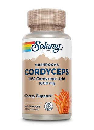 Solaray, кордицепс, ферментированные грибы, 60 растительных капсул (500 мг в 1 капсуле)