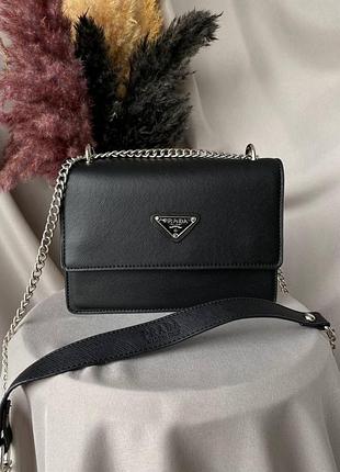 Женская сумочка prada, через плечо черная кожаная сумка прада