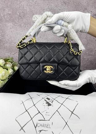Женская сумка chanel black gold из натуральной кожи, черная сумочка кросс боди шанель