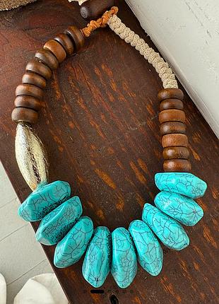 Кольє бірюзові акцентні арт намистини