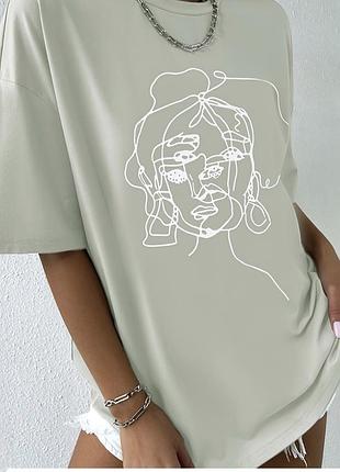 Футболка оверсайз женский свет серая с рисунком shein