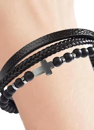 Оберіг браслет чоловічий натуральна шкіра магнітна застібка