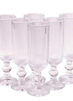Келихи під шампанське високi рифлені з товстого скла 6 штук hp7116