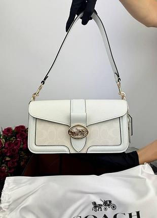 Сумка жіноча coach white logo біла, сумочка крос боді коуч / белая кожаная женская сумка