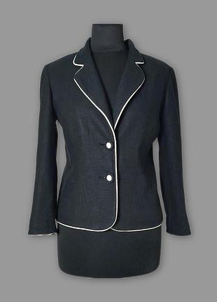 Вінтажний жакет піджак чорний з білим кантом в складі льон