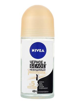 Дезодорант nivea черное и белое невидимый гладкий шелк шариковый 50 мл (4005900624161)