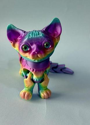 Іграшка 3d-фігурка кота сфінкса з рухомими та гнучкими елементами (райдужна, pla)