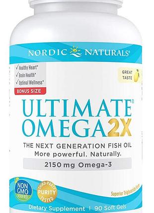 Омега 2x, ultimate omega 2x, nordic naturals, 2150 мг, 90 гелевых капсул