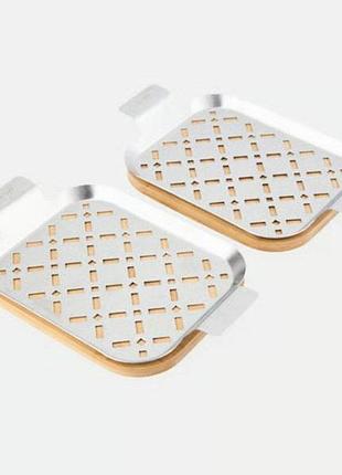 Гриль-плита 2 шт. з дерев’яною підставкою nelson müller bbq, 23x14 см, бамбук