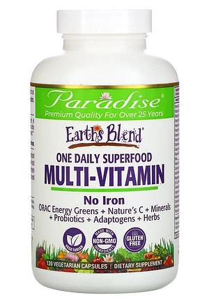 Paradise herbs, earth's blend, комплекс мультивитаминов и суперфудов для приема один раз в день, 120