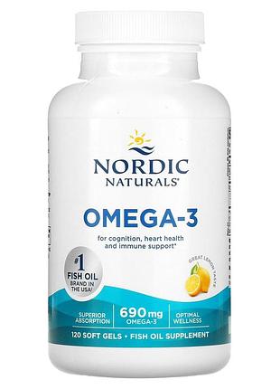 Очищенный рыбий жир, omega-3, nordic naturals, лимон, 690 мг, 180 капсул