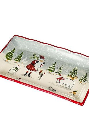 Блюдо прямоугольное "дед мороз в лесу" 22х37 см (005nr)