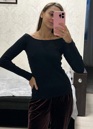 Лонг лонгслів кофта гольф джемпер чорний у рубчик