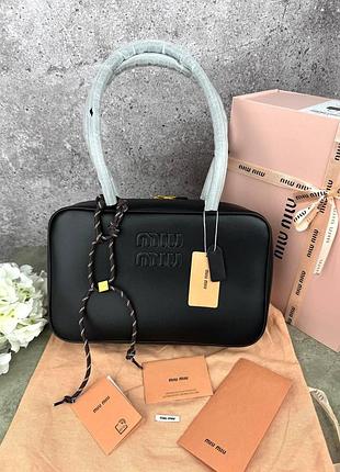 Сумочка miu miu black женская, сумка через плечо черная, кожаная / сумки женские