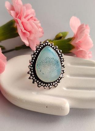 Кільце друза кварцу крапля. натуральна друза кварцу в сріблі. розмір 16,8. індія.