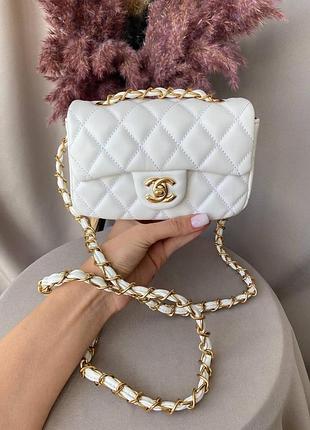 Жіноча сумочка шкіряна chanel, через плече біла жіноча сумка шанель