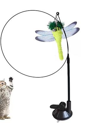 Игрушка для котика стрекоза на присоске с колокольчиком 93 см салатовый