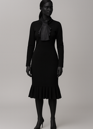 Женский деловой костюм теплый черный нарядный - кофта с юбкой для офиса и на работу, размер 42 44
