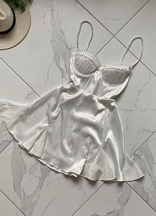 Сукня міні сатин з перлинами