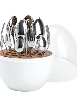 Набор столовых приборов на 6 персон из нержавеющей стали 24 штуки с подставкой яйцо белый hp7889