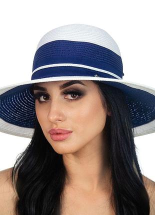 Женская шляпа с полями средней ширины цвет синий с белым