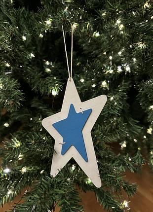 Новорічна дерев‘яна іграшка прикраса зірка handmade