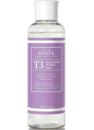 Тонер для обличчя з транексамовою кислотою cos de baha tranexamic 3% lmw ha toner, 200 мл