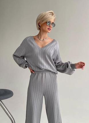 Вязаный костюм лонгслив и брюки штаны хлопок