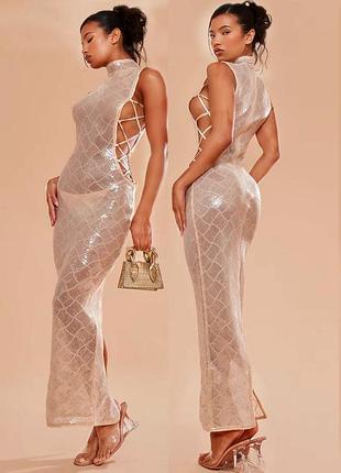 Розпродаж сукня prettylittlething сяюча золотиста мерехтлива