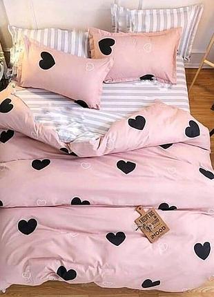 Постельное белье бязь сердечки розовые двуспальный