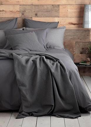 Постельное белье антрацит ранфорс meriset - семейный на резинке двуспальный