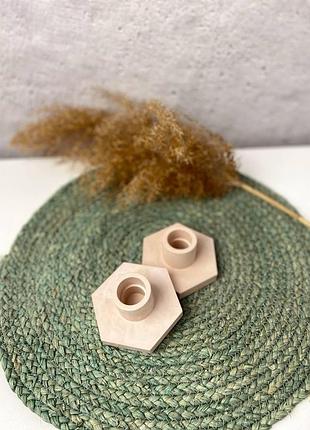 Набор декоративных подсвечников из гипса для столовых свечей 2шт беж