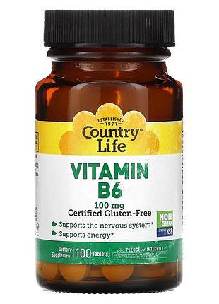 Country life, витамин в6, 100 мг, 100 таблеток