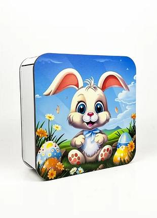 Подарочная коробка квадратная "зайка с бантиком и писанками"
