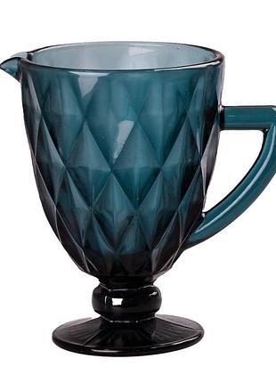 Кувшин для напитков с толстого стекла 1 л гранованый синий hp038bl