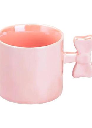 Чашка з ручкою у вигляді бантика порцелянова 350 мл рожева hp7185p
