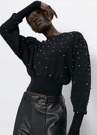 Кофта zara чорна з срібними шипами, стильна, розмір s (xs), в ідеальному стані