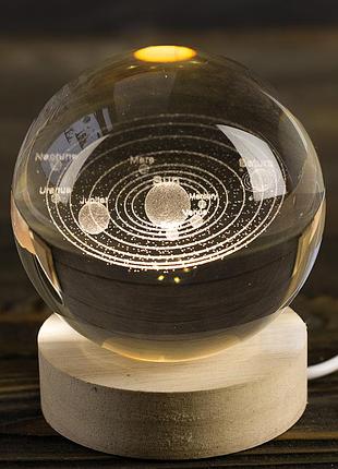 Ночник светильник 3d хрустальный шар д8 космос солнечная система 13411