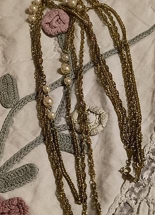Трехъярусный колье металл пластик винтаж 48см