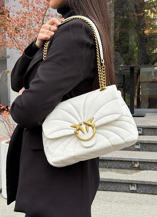 Женская кожаная сумка pinko big love bag puff butterfly quilt white/gold жеncкая кожаная сумка